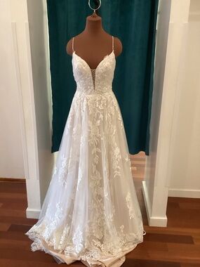 Carrafina beaded deep v strapless gown